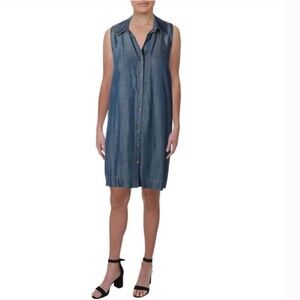 Aqua  Zelida Blue Tencel Shift Button Down Shirtdress XS NWOT